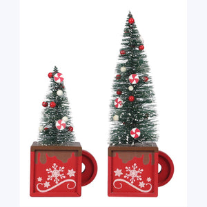 Wood Cocoa and Cookies Christmas Tree Mug Set