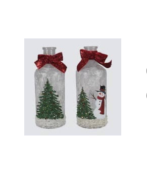 Hand Painted Glass Wine Bottle w/  Trees (Small)