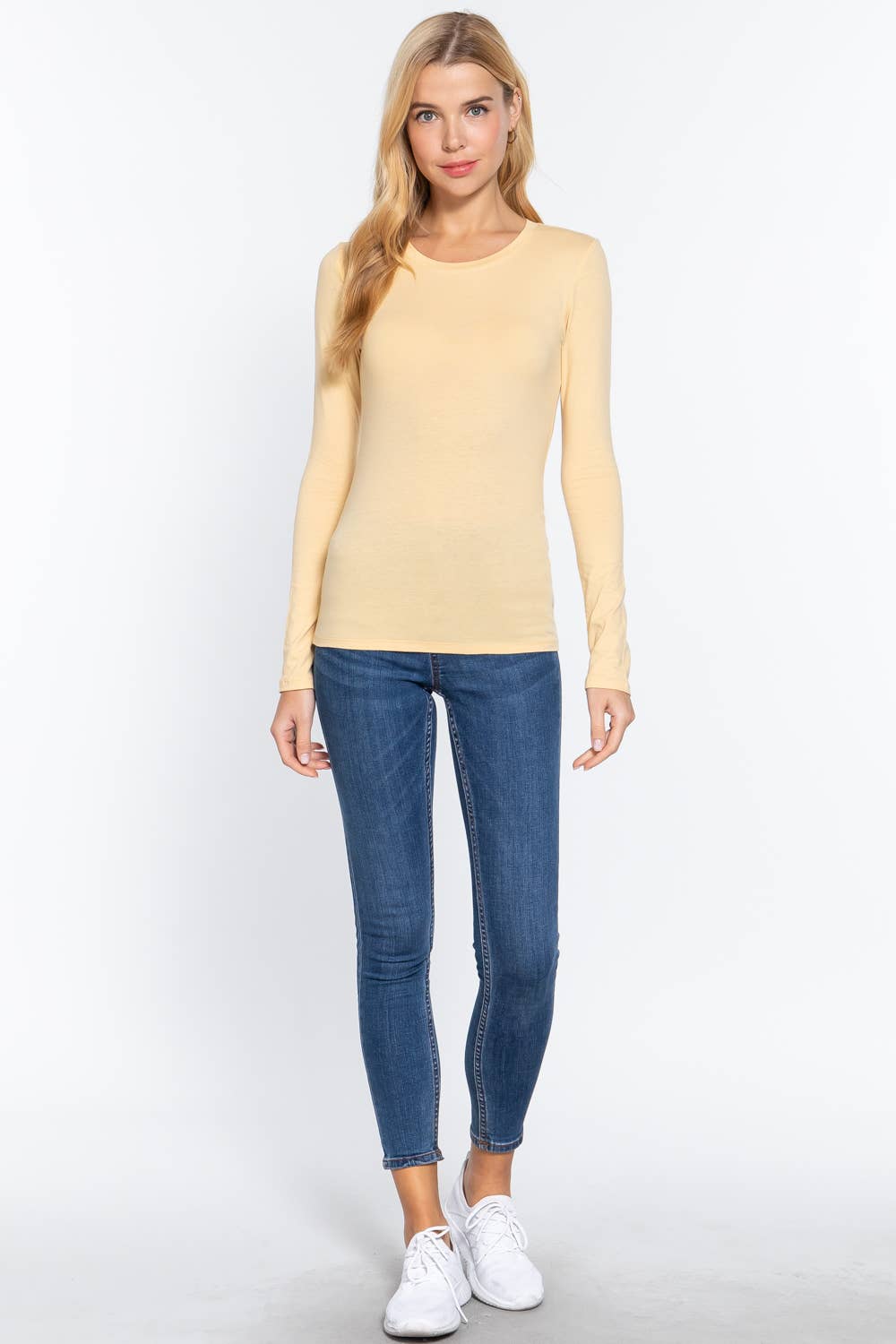 Long Sleeve Crew Neck Cotton Spandex Jersey Top: Vanilla Cake