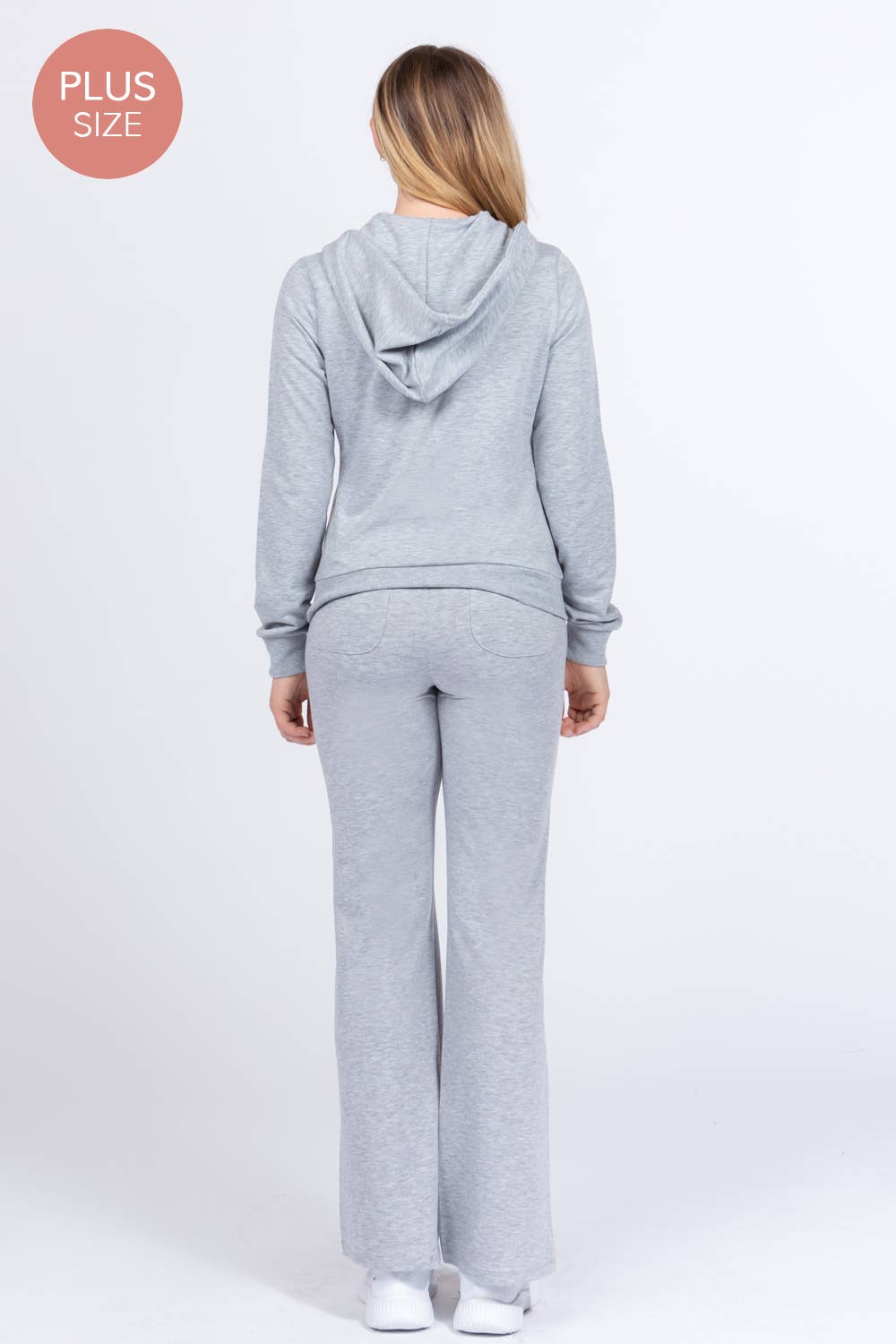 [PLUS SIZE] Long Slv Hoodie Jacket & Pants Sweatsuit Set Grey