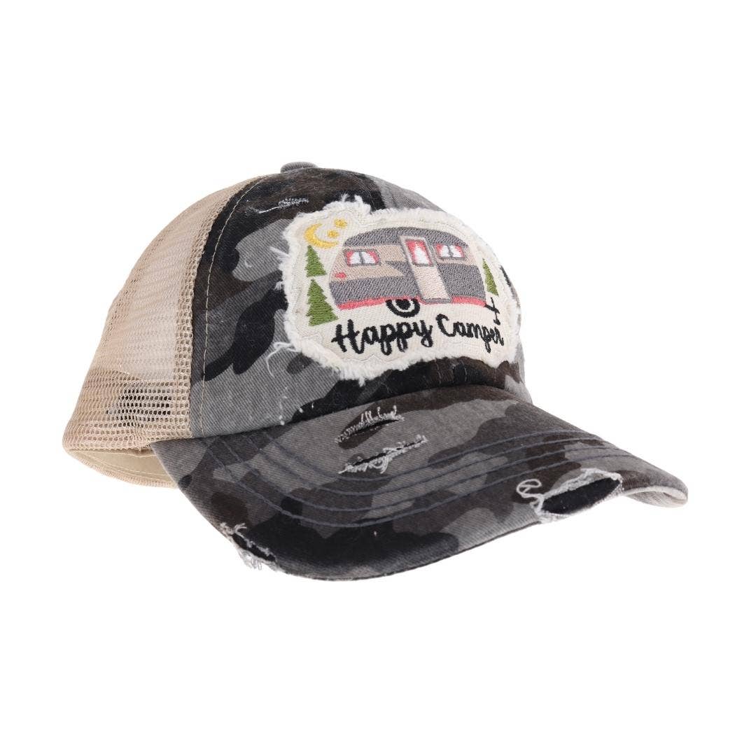 Embroidered Happy Camper Patch C.C High Pony Criss Cross Bal: Coral