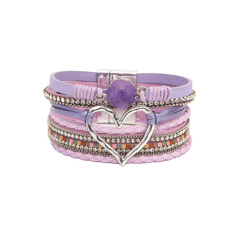 Bohemian Heart Rhinestone Magnetic Buckle Bracelet: White / Alloy / ONE SIZE