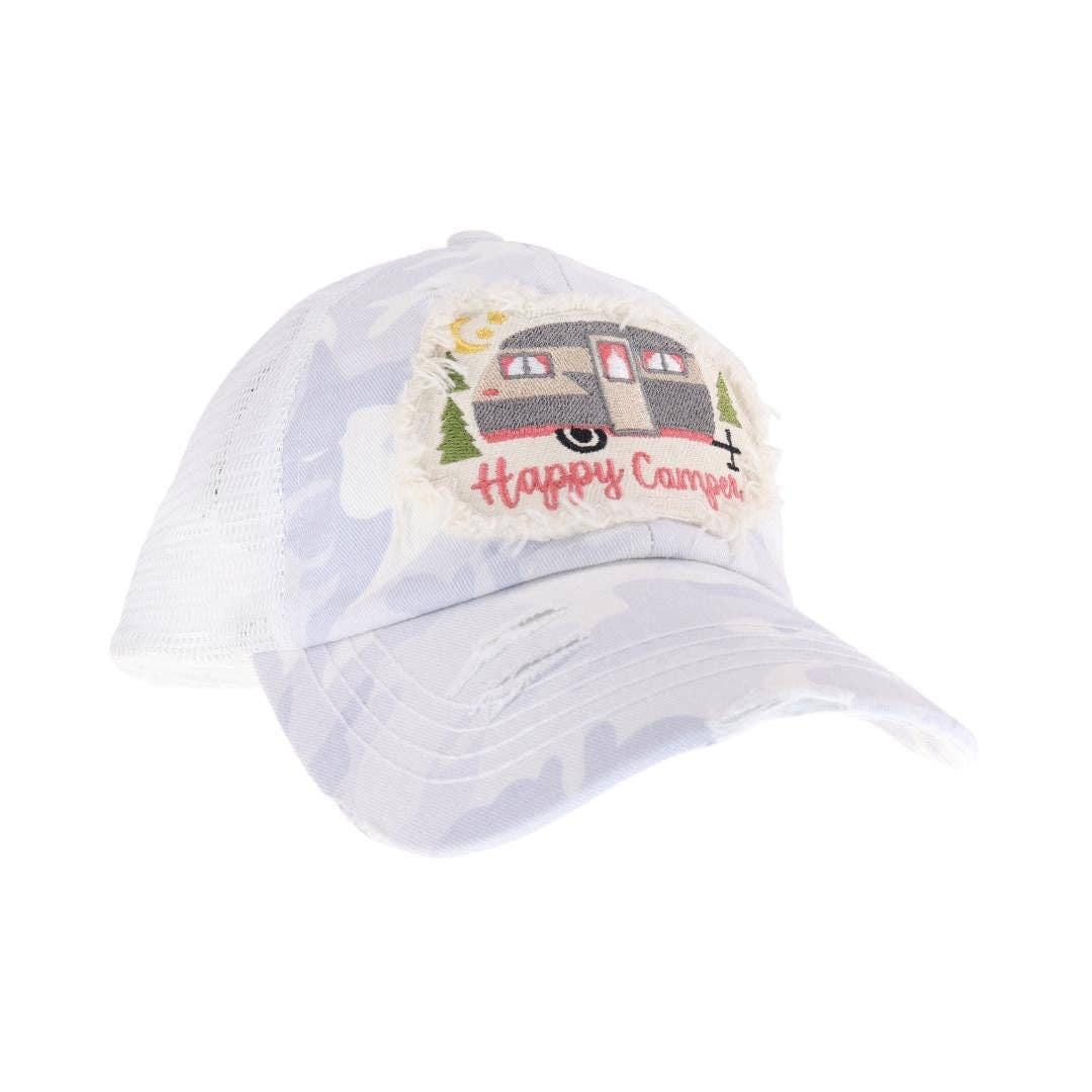 Embroidered Happy Camper Patch C.C High Pony Criss Cross Bal: Coral