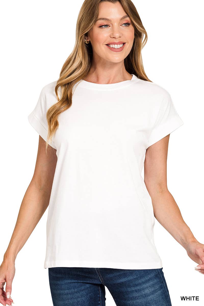 ZenanaCotton Crew Neck Short Sleeve T-shirt: WHITE