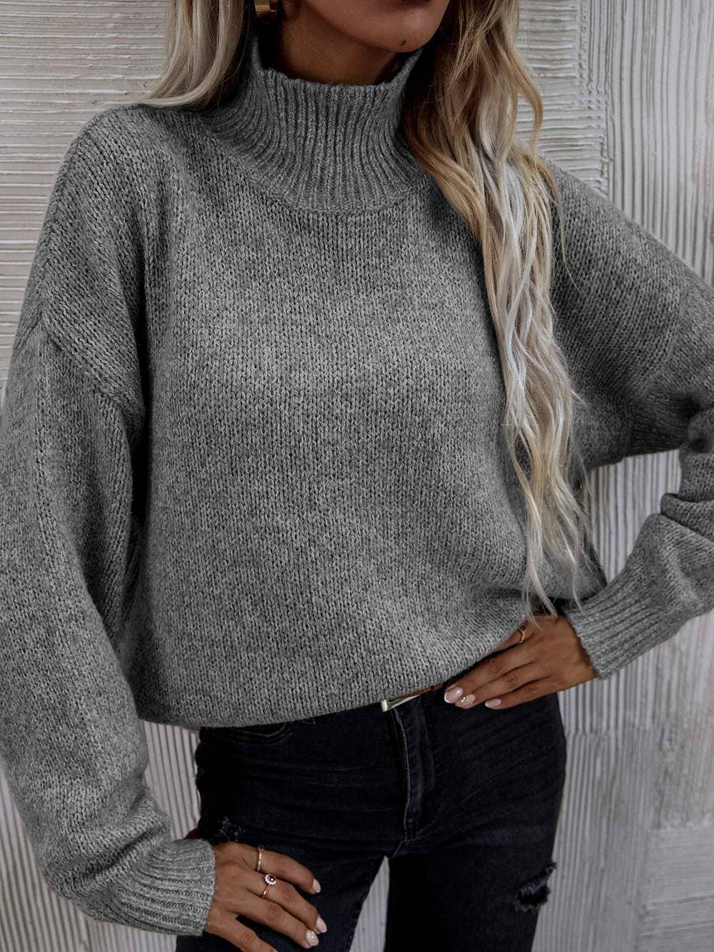 High neck drop shoulder sweater