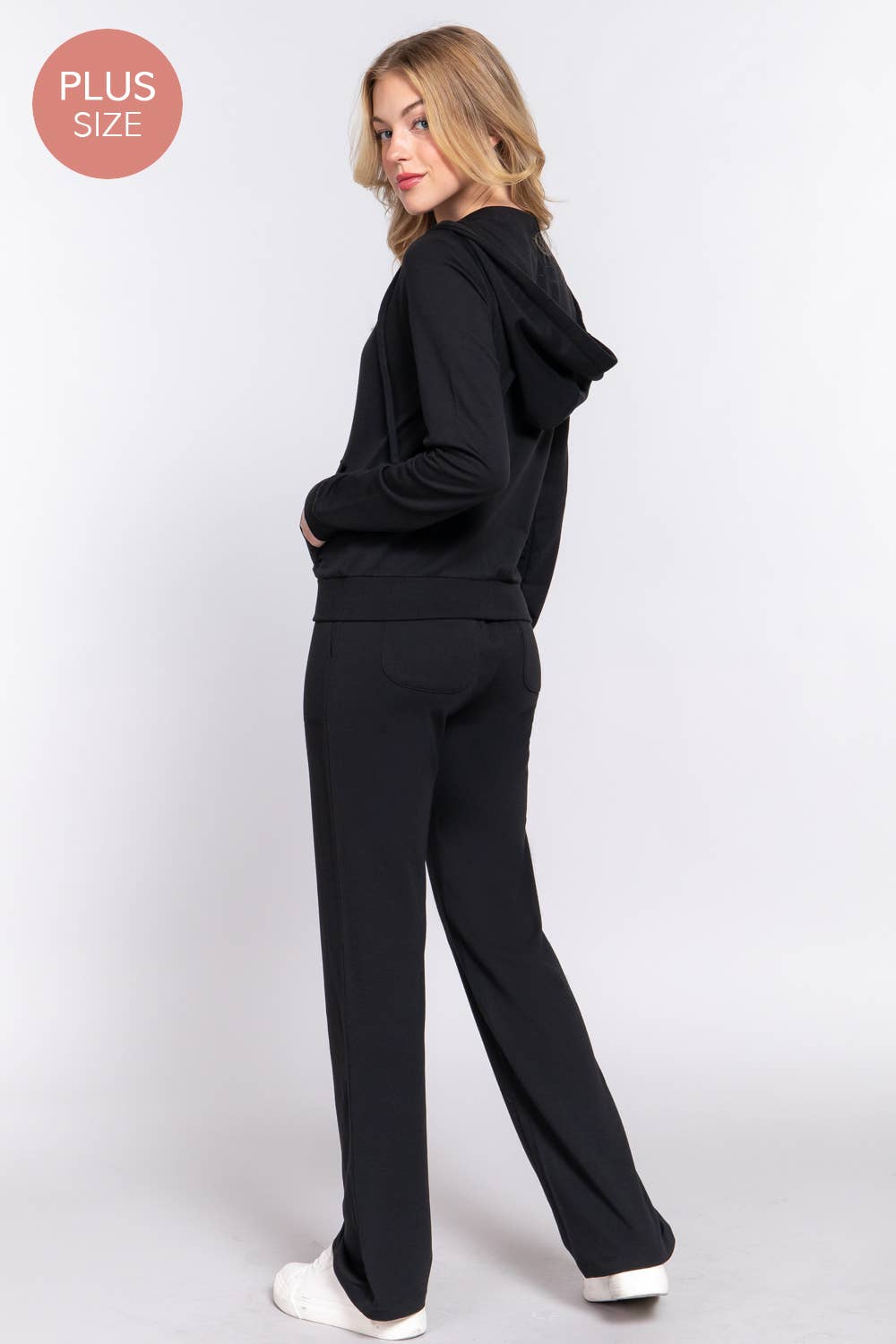 [PLUS SIZE] Long Slv Hoodie Jacket & Pants Sweatsuit Set  : IVY-cream