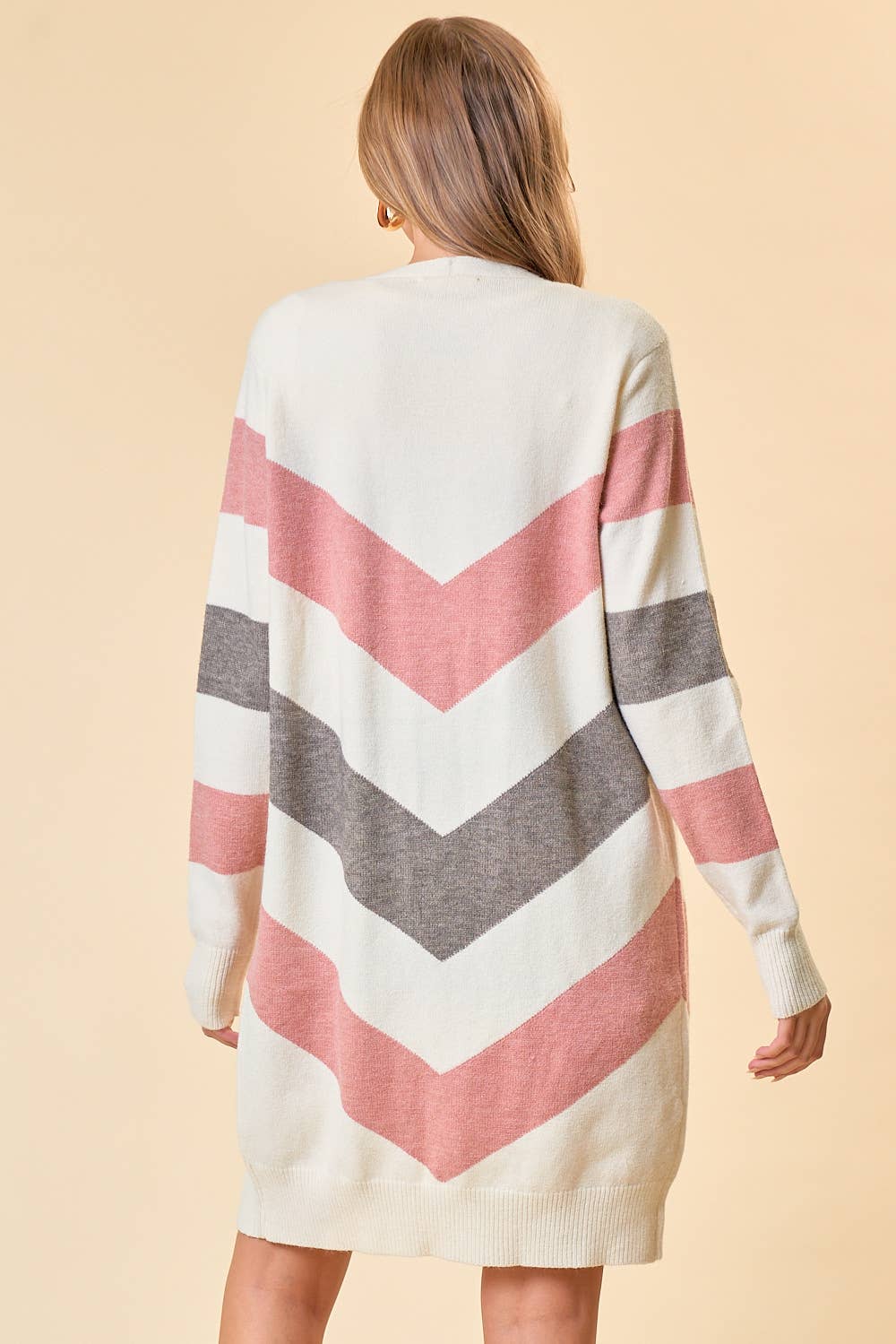 CHEVRON SWEATER CARDIGAN - 10492J: BLUSH/CREAM