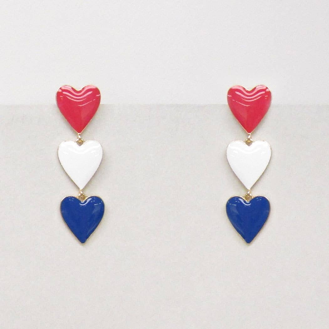 USA Enamel Heart Drop Stud Earrings