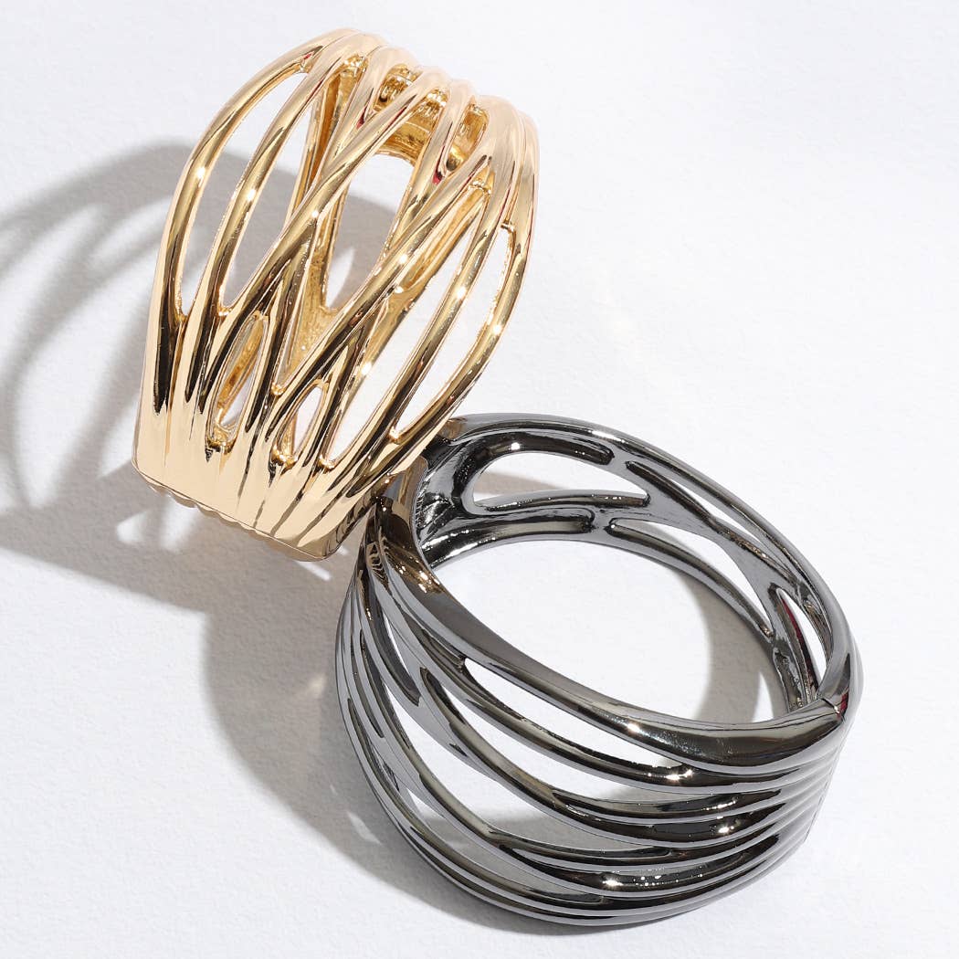 Multiline Designed Black Plated Bangle Bracelet