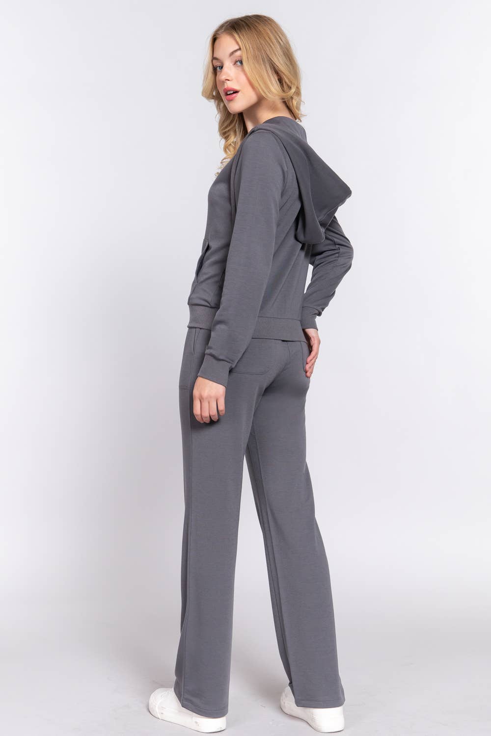 Long Sleeve Hoodie Jacket & Pants Sweatsuit Set  : charcoal