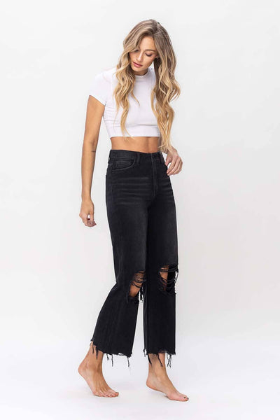 90'S VINTAGE SUPER HIGH RISE CROP FLARE JEANS