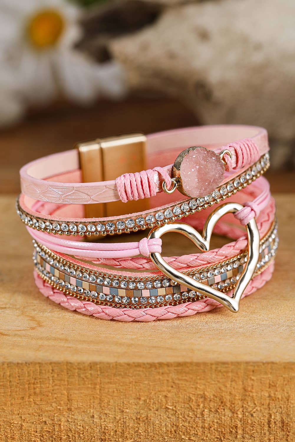 Heart Rhinestone Valentine Buckle Bracelet: As shown / Missy / Standard