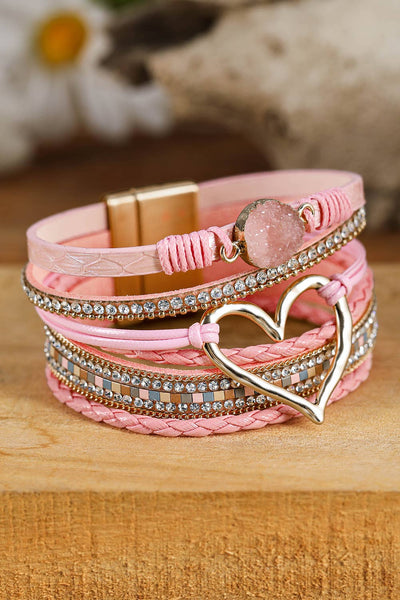 Heart Rhinestone Valentine Buckle Bracelet: As shown / Missy / Standard