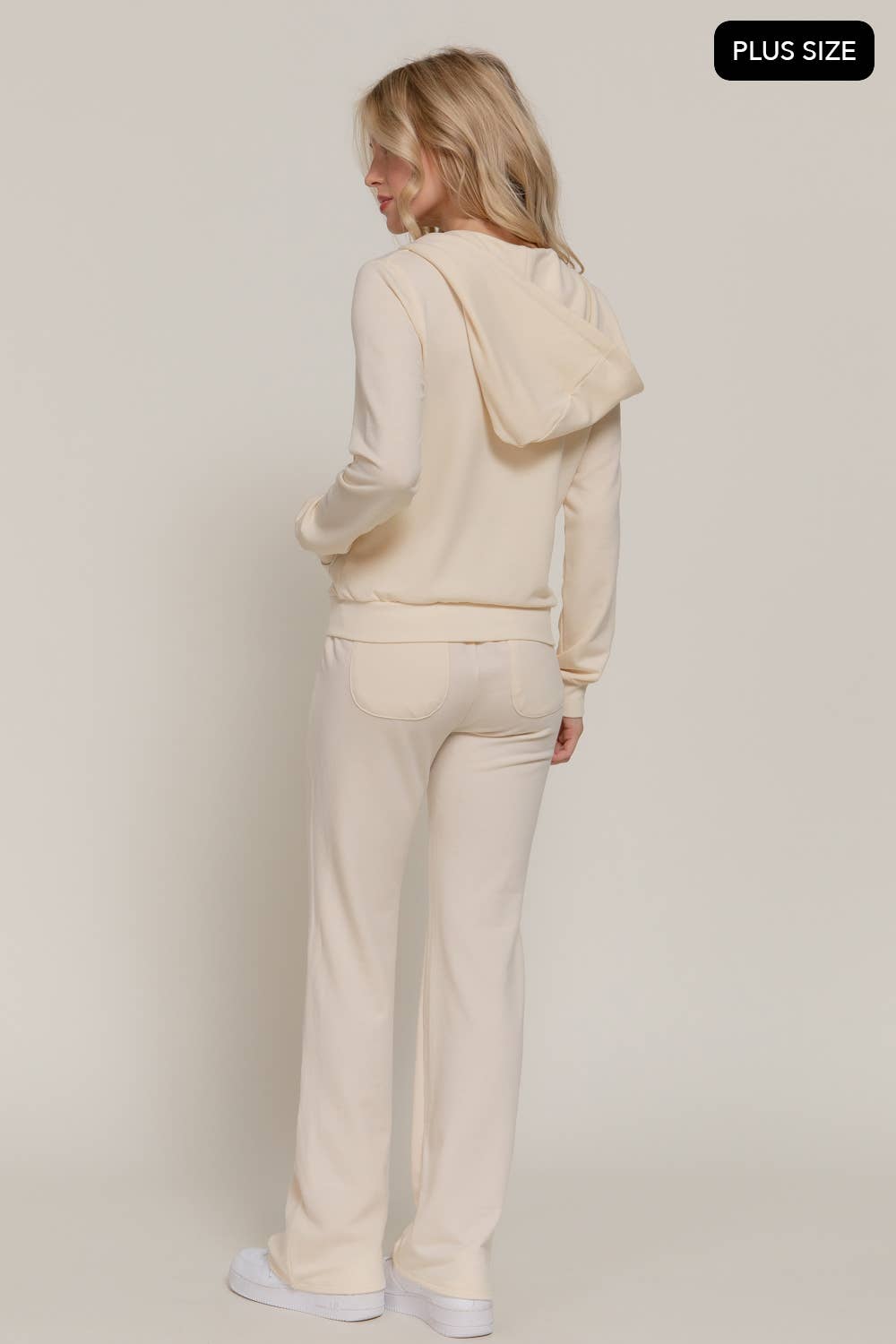 [PLUS SIZE] Long Slv Hoodie Jacket & Pants Sweatsuit Set  : BLK-black / 1XL