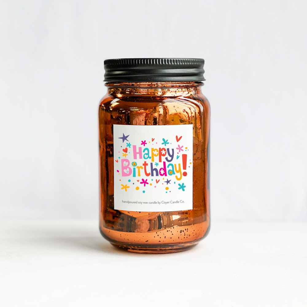 Happy Birthday | 16 oz. Glimmery Candles: Silver / Birthday Confetti / Vanilla Bourbon