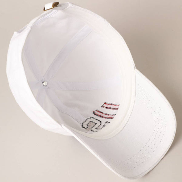 USA Embroidered Adjustable Baseball Cap Hat: WHITE / ONE SIZE