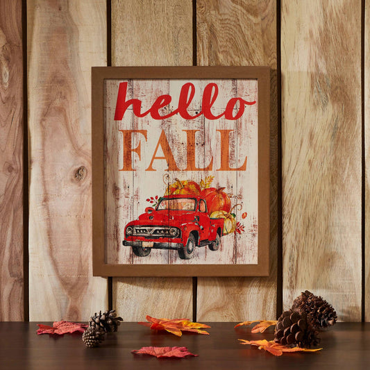 Farmhouse Shiplap Hello Fall Red Truck Wall Sign Autumn Harvest Rustic Home Decor 13x11