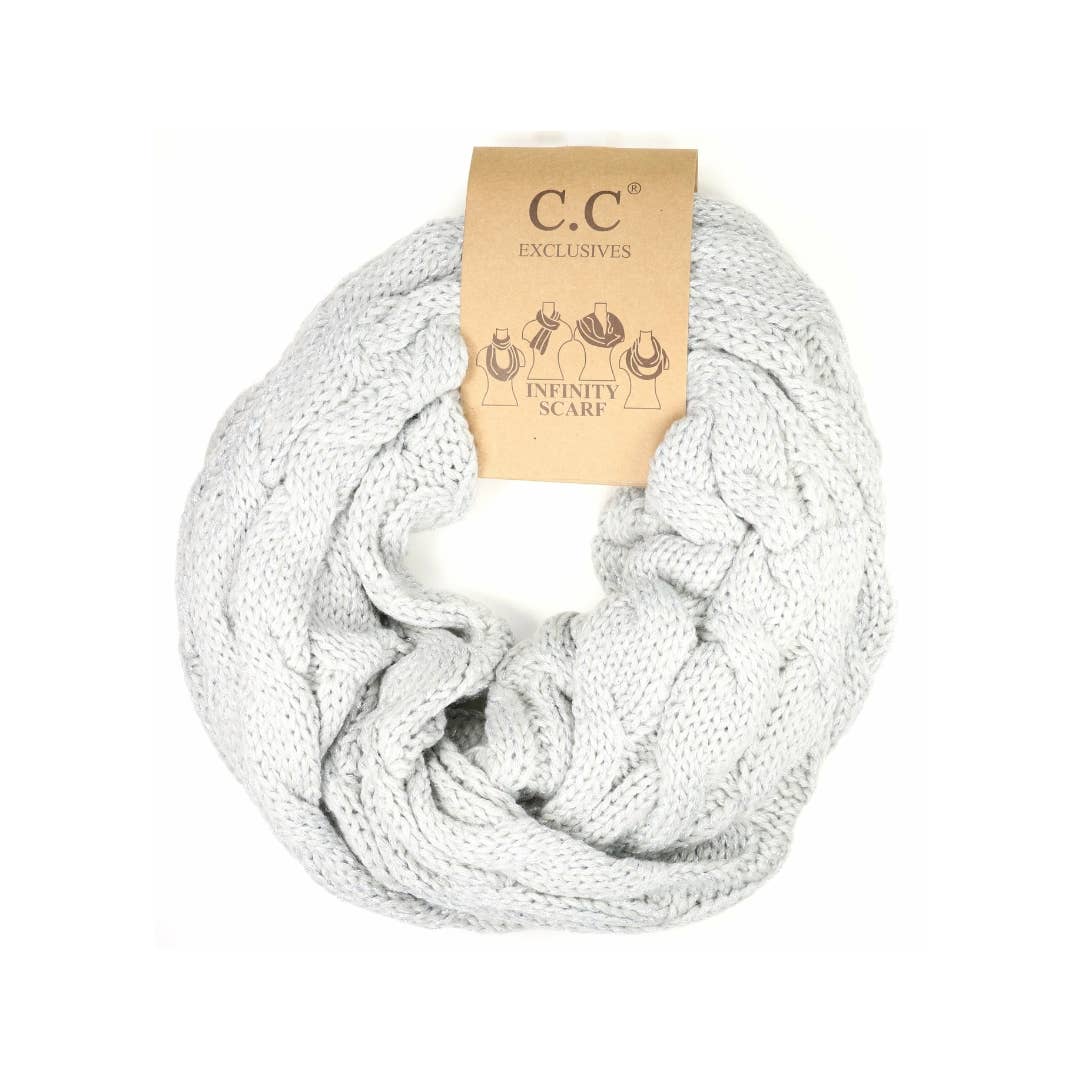 Metallic Cable Knit CC Infinity Scarf