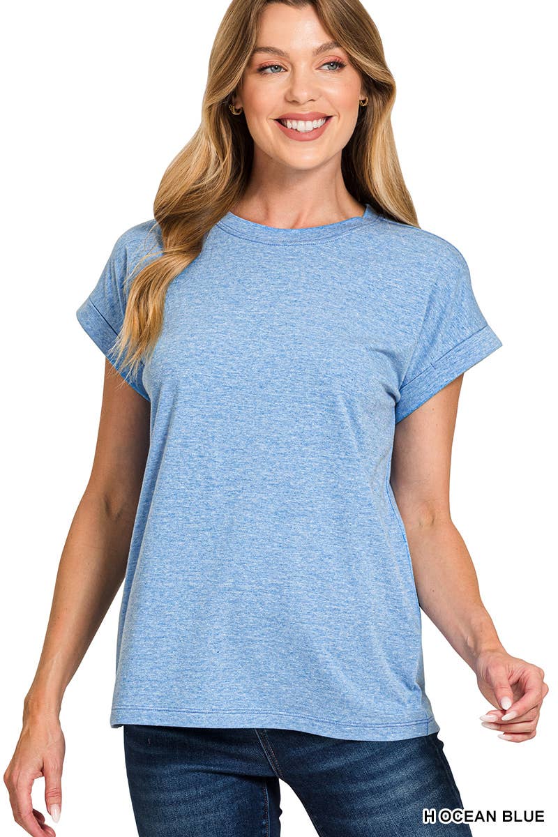 Zenana Cotton Crew Neck Short Sleeve T-shirt: H OCEAN BLUE