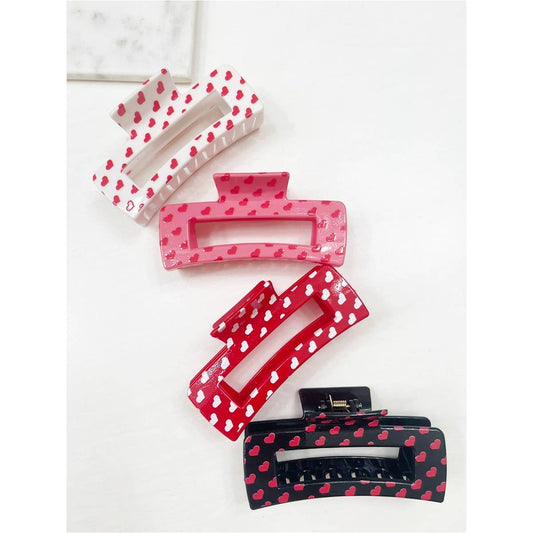 Heart Theme Printed Hair Claw: MIX COLOR / ONE(12)