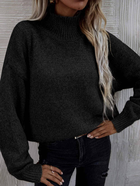 High neck drop shoulder sweater