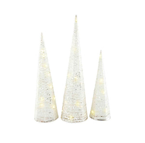 Small White Glitter Cone Light Up Tree