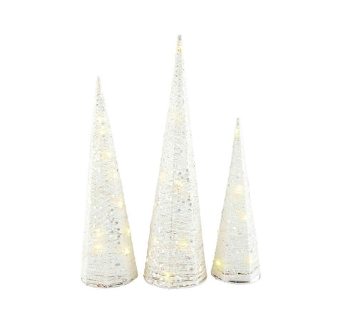 Large White Glitter Cone Light Up Tree