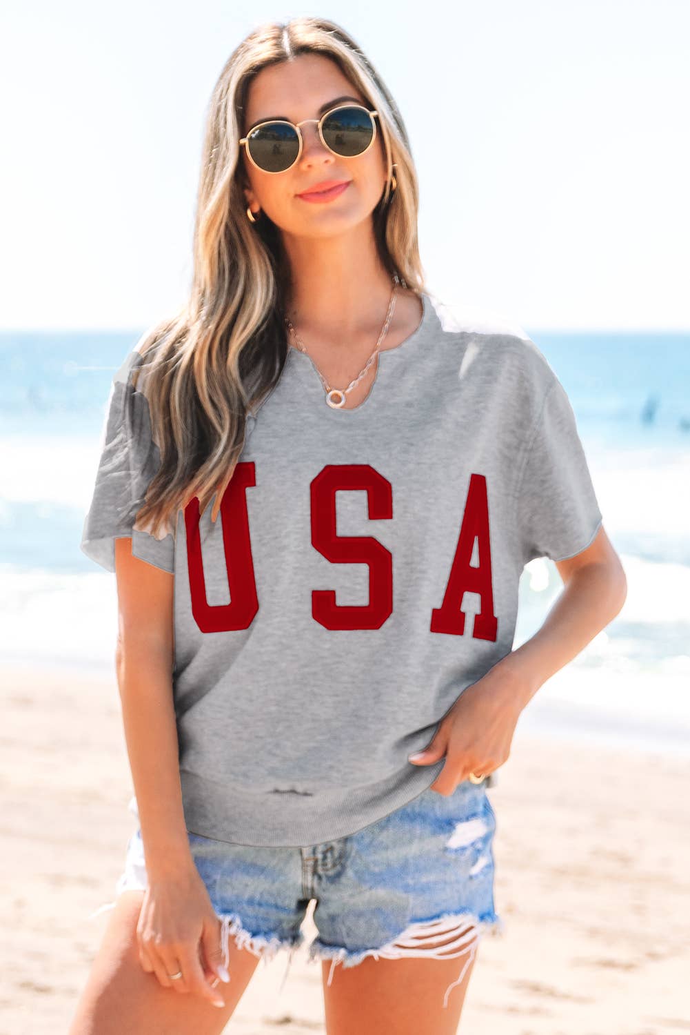 USA Lettering Patch Short Sleeve Graphic Tee | S-XL
