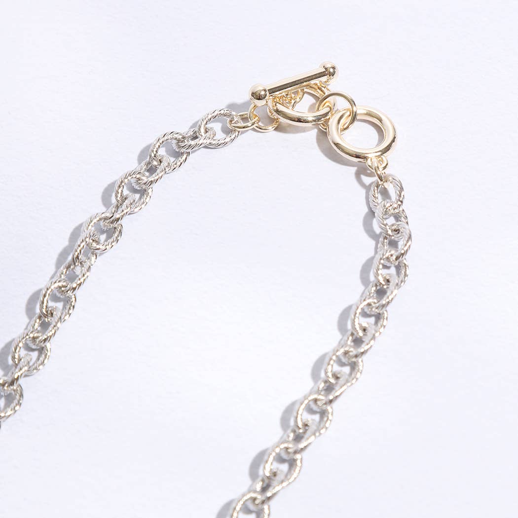 Pave Heart Charm Link Chain Necklace: K / ONE SIZE