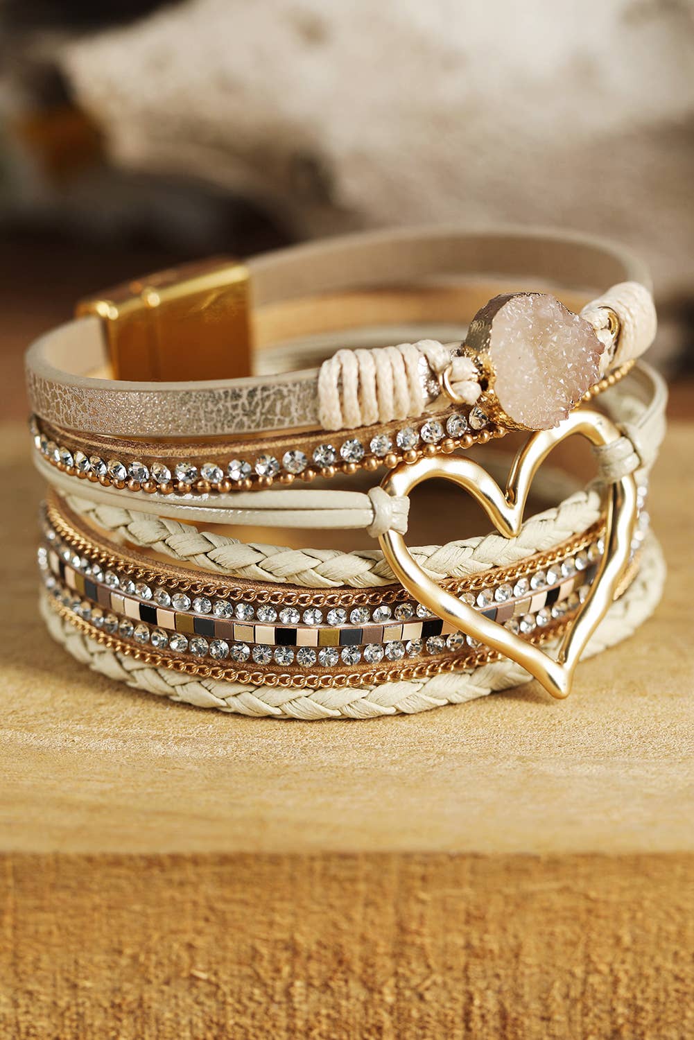 Heart Rhinestone Valentine Buckle Bracelet: Apricot / Missy / Standard