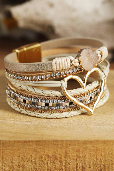 Heart Rhinestone Valentine Buckle Bracelet: Apricot / Missy / Standard
