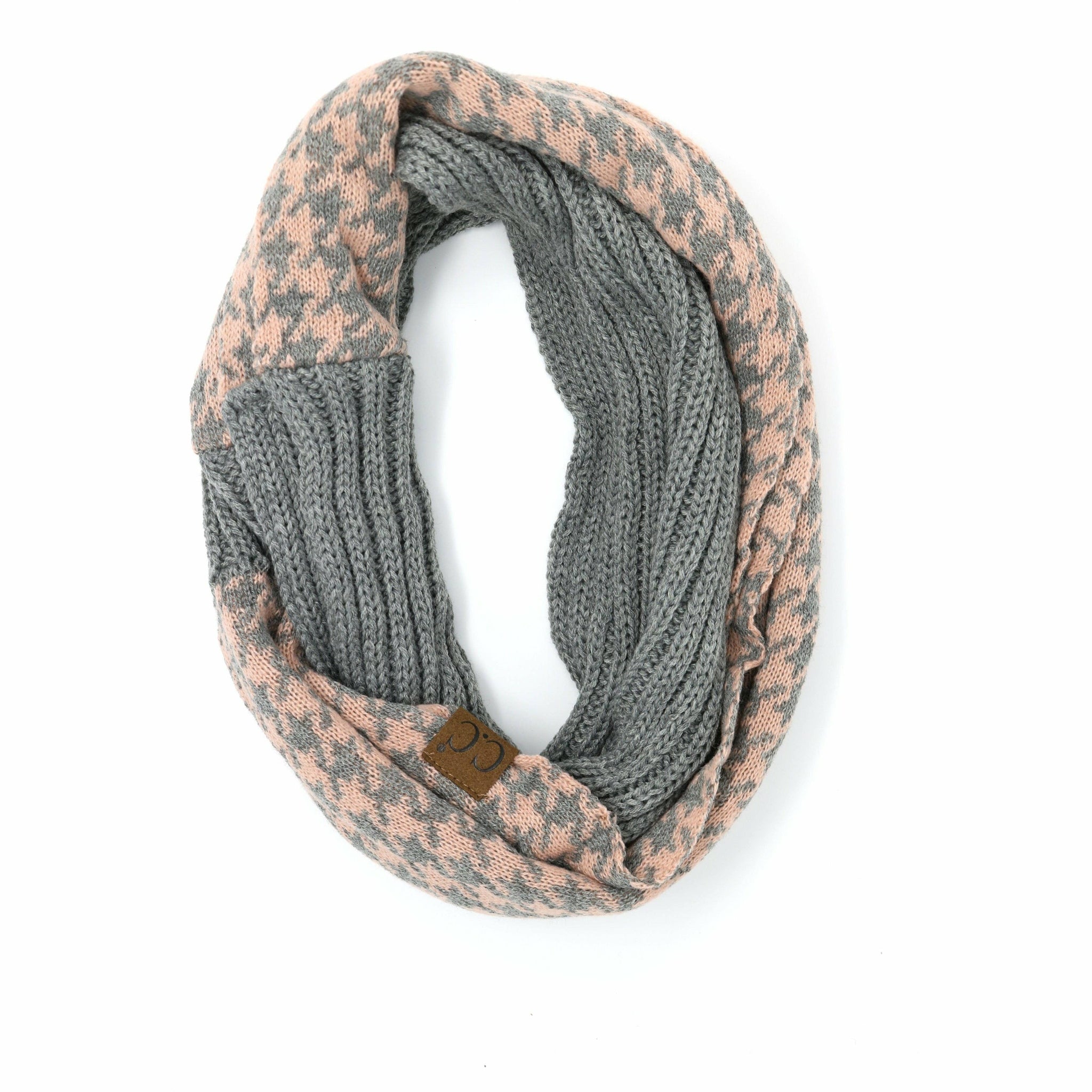 Houndstooth CC Infinity Scarf SF12: Light Grey/Indie Pink