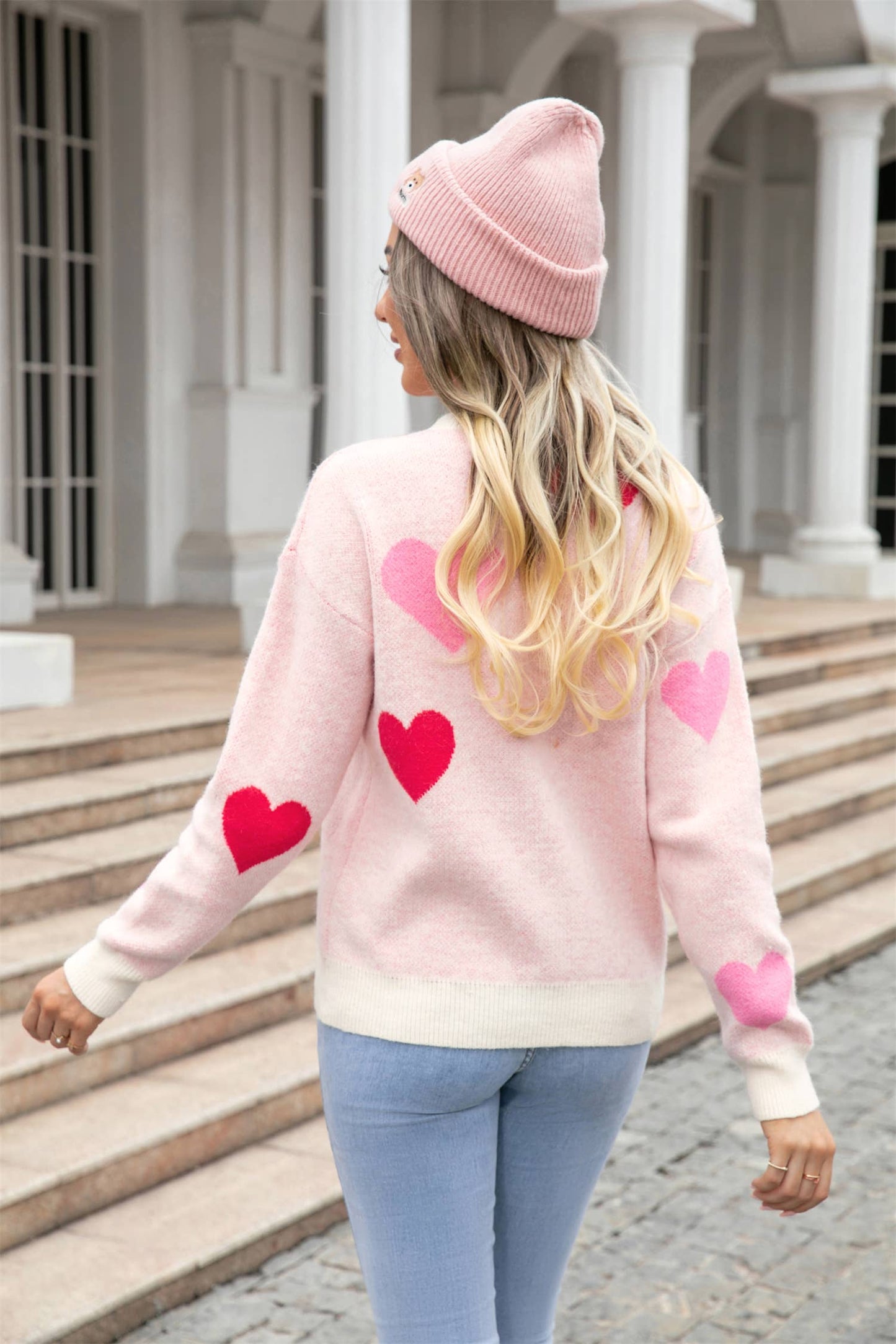 Heart Print Knit Sweater SZ53-SW9206: Black