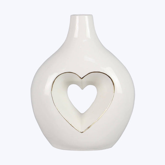 Ceramic Vase w/ Gold Trimmed Heart Shape Cutout(SKU#: 14028)