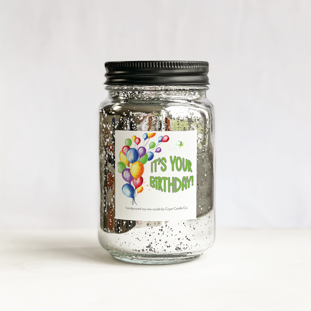 Happy Birthday | 16 oz. Glimmery Candles: Silver / Birthday Confetti / Vanilla Bourbon