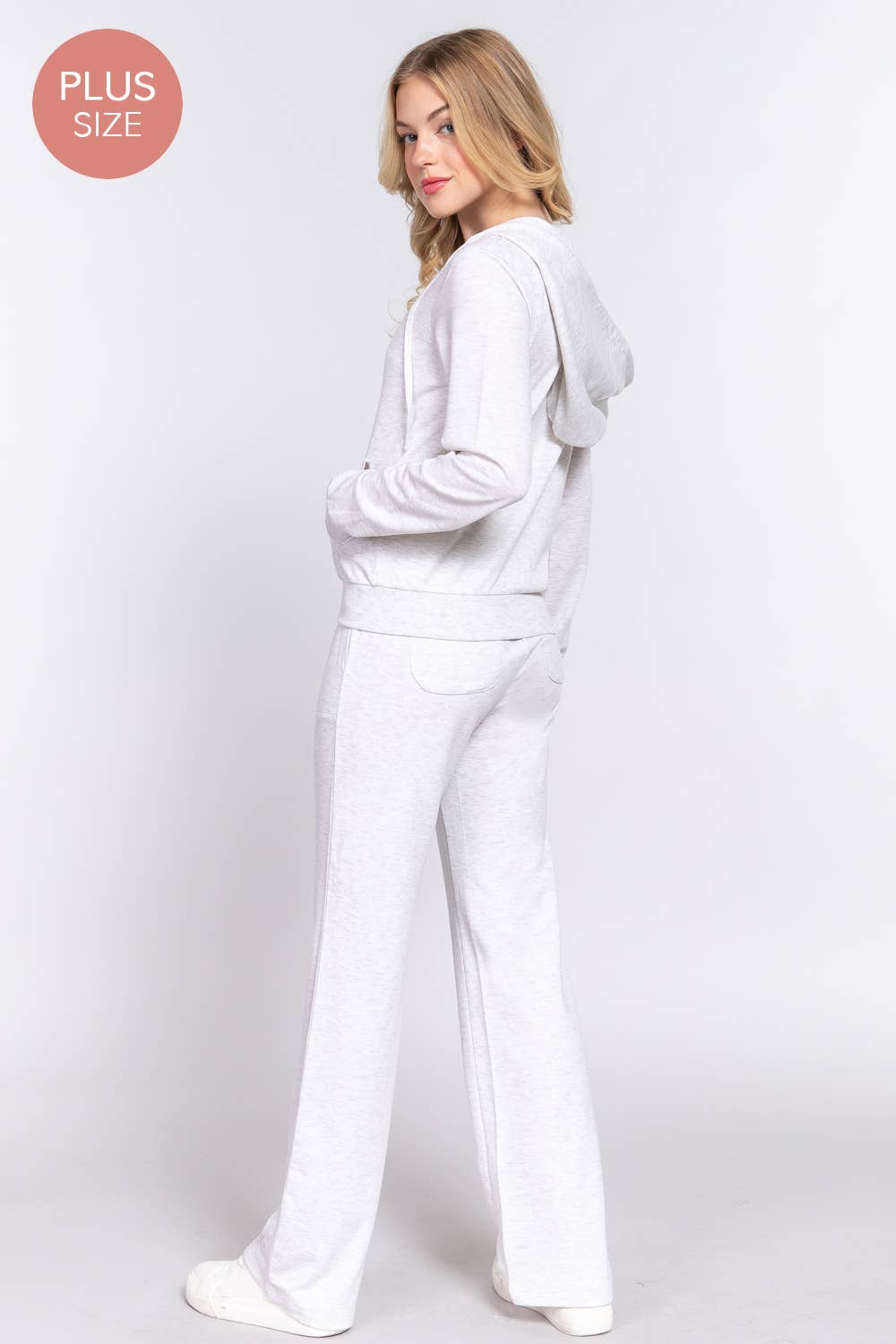 [PLUS SIZE] Long Slv Hoodie Jacket & Pants Sweatsuit Set  : IVY-cream