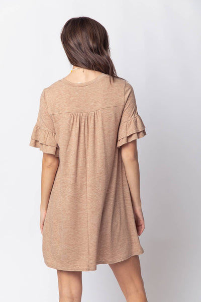 ND30255-French Terry Pocket Tee Shirt Dress: TAUPE