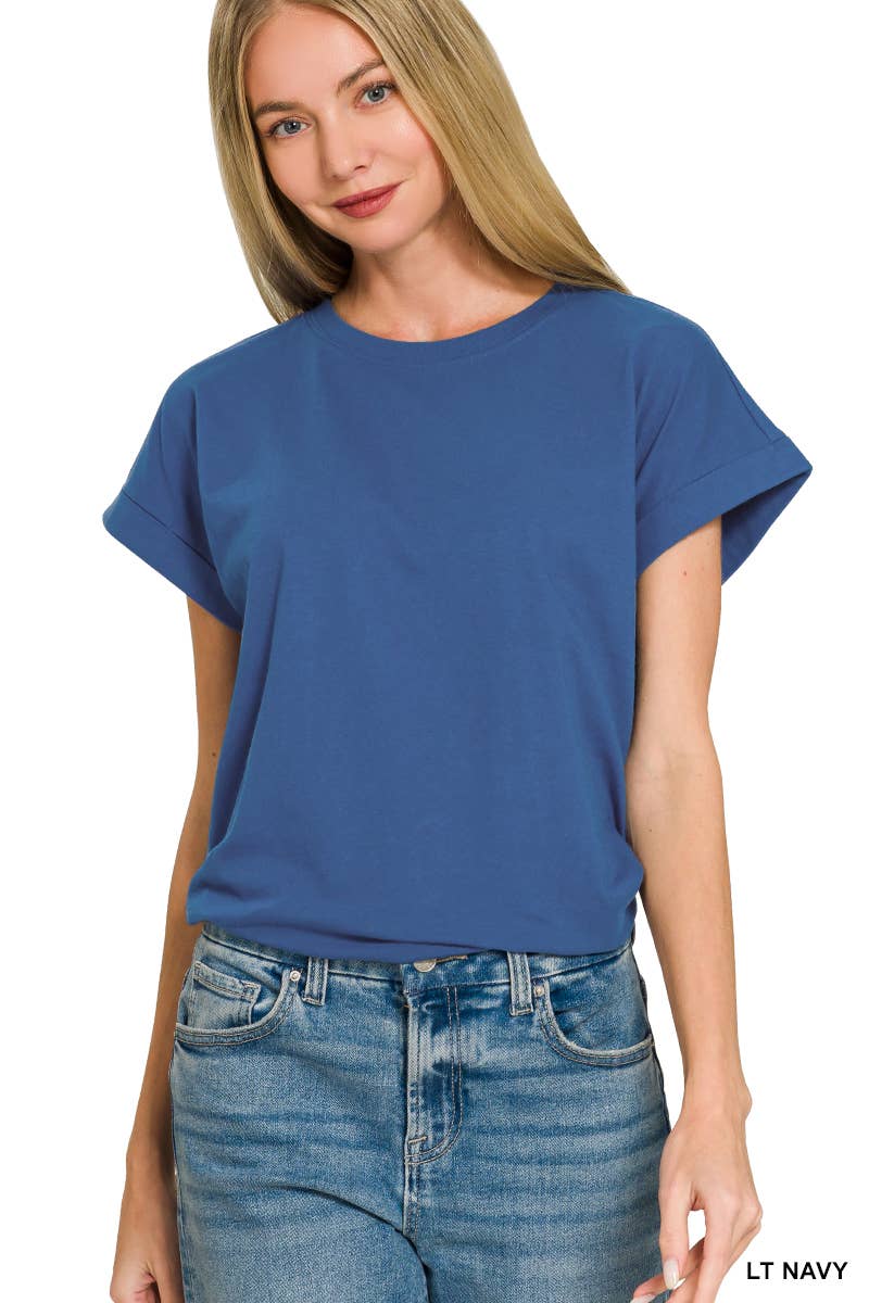 Cotton Crew Neck Short Sleeve T-shirt: LT NAVY