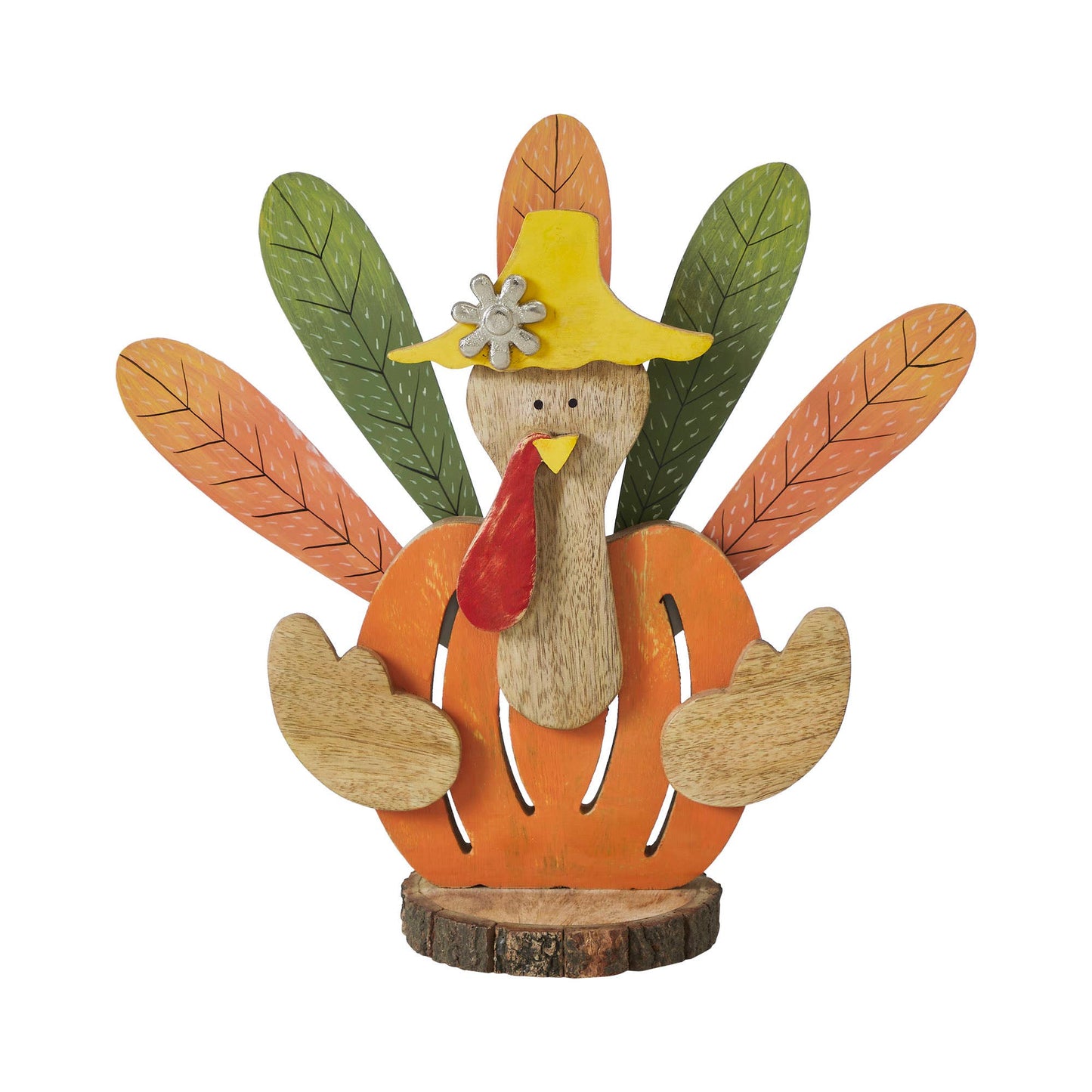 Whimsical Rustic Wooden Turkey Figurine - Fall Thanksgiving Tabletop Home Decor
