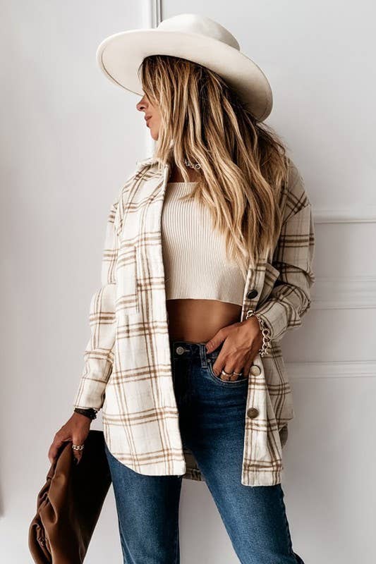CWOJA0368_LOOSE FIT PLAID BIG BUTTONED SHIRTS JACKET: Pink