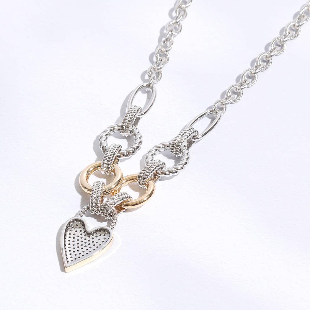 Pave Heart Charm Link Chain Necklace: K / ONE SIZE