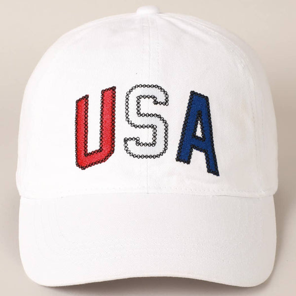 USA Embroidered Adjustable Baseball Cap Hat: WHITE / ONE SIZE