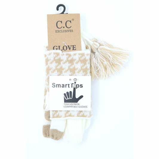Houndstooth Cuffed CC Women's Gloves: Ivory/Beige
