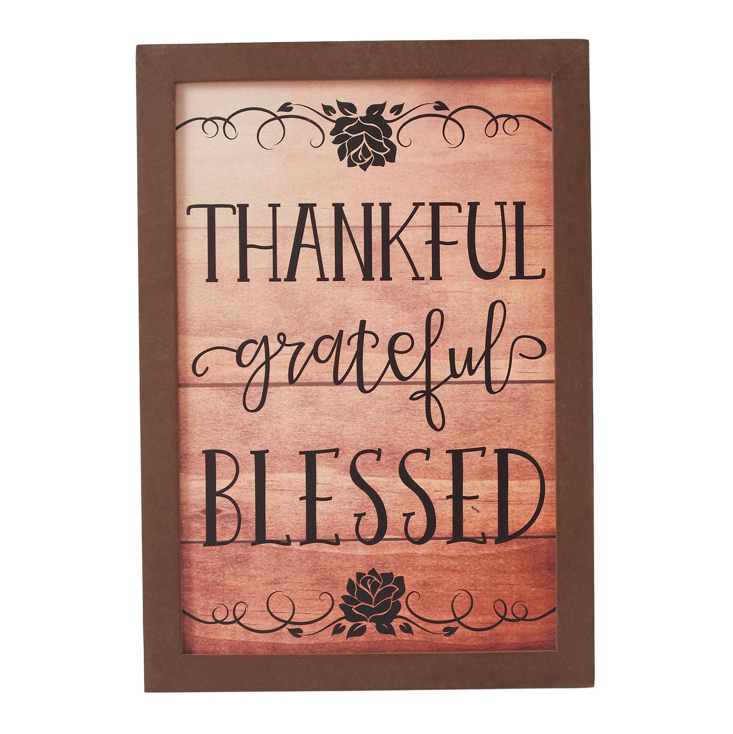 Natural Shiplap Farmhouse Wall Sign - Thankful Grateful Blessed Inspirational Home Decor 13x9 Inch