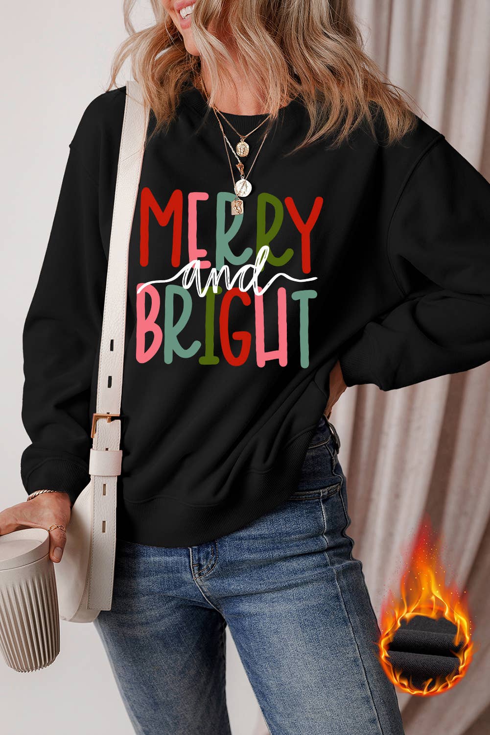 LDC MERRY and BRIGHT Graphic Christmas Sweatshirt: Black