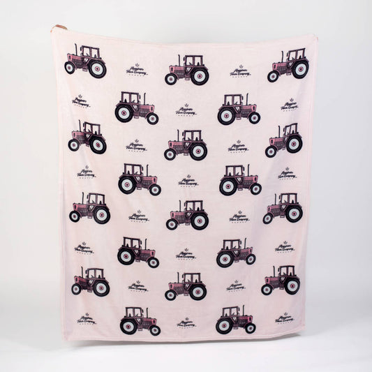 Pink Tractor' Plush Throw Blanket