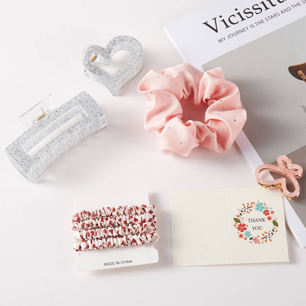 Variety Hair Scrunchies Hair Claw Clips Set