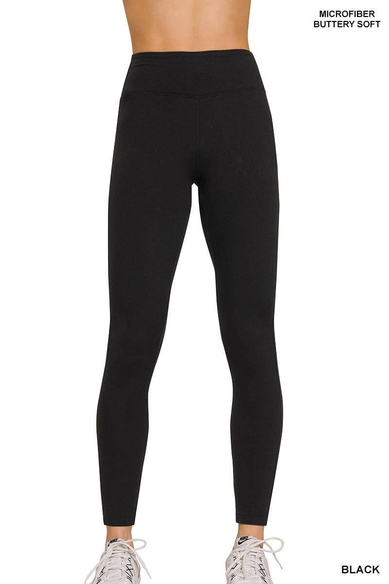 Microfiber Soft Waistband Full Length Leggings: BLACK / 3-3 (S/M-L/XL)