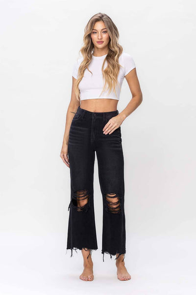 90'S VINTAGE SUPER HIGH RISE CROP FLARE JEANS