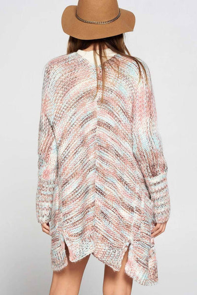 MULTI COLOR CHORD PATTERN CARDIGAN: Pink Combo